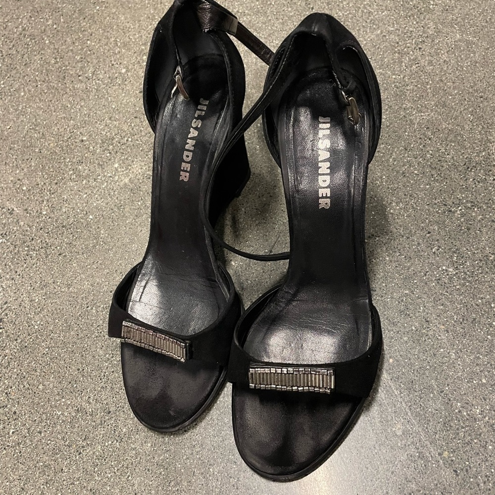 Jil Sander black suede wedge heels